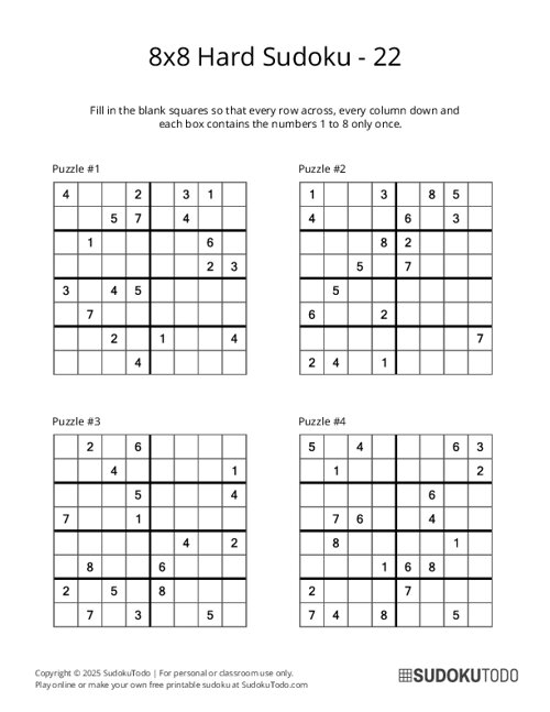 8x8 Sudoku - Hard - 22