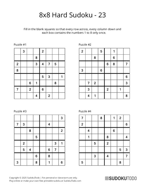 8x8 Sudoku - Hard - 23