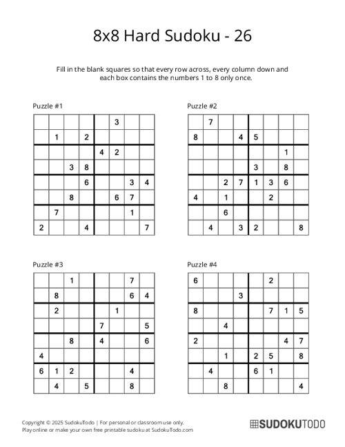 8x8 Sudoku - Hard - 26