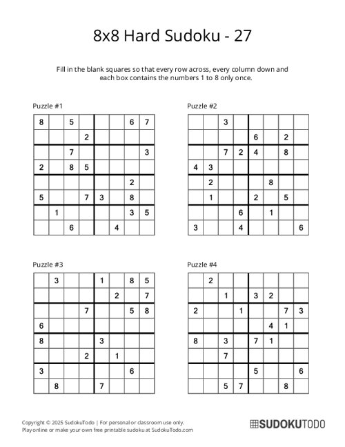 8x8 Sudoku - Hard - 27