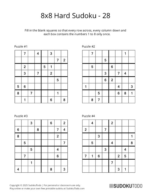 8x8 Sudoku - Hard - 28