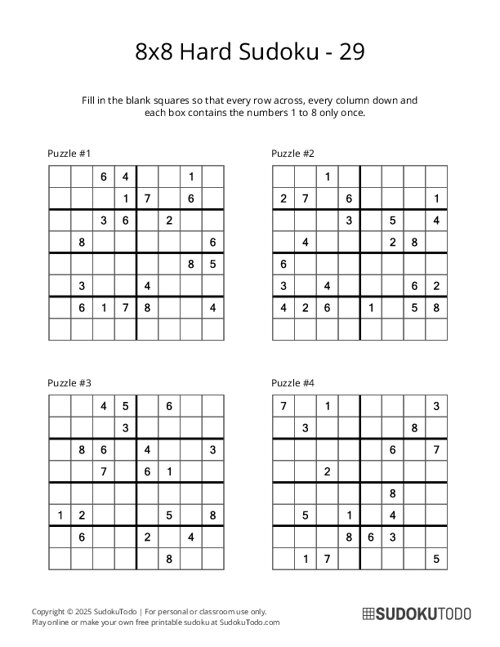 8x8 Sudoku - Hard - 29