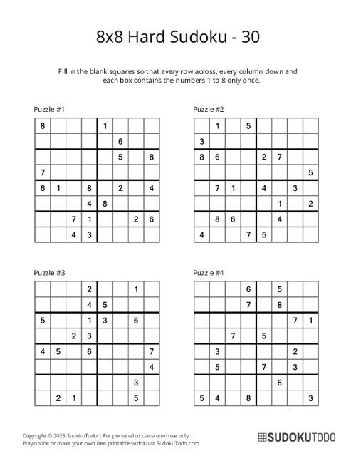 8x8 Sudoku - Hard - 30