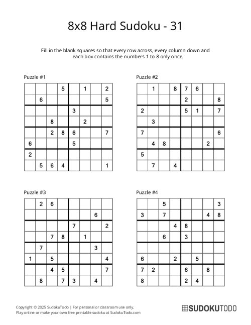 8x8 Sudoku - Hard - 31