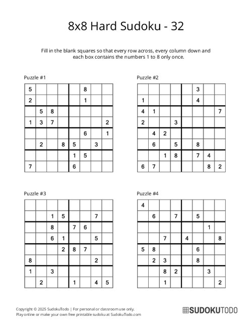 8x8 Sudoku - Hard - 32