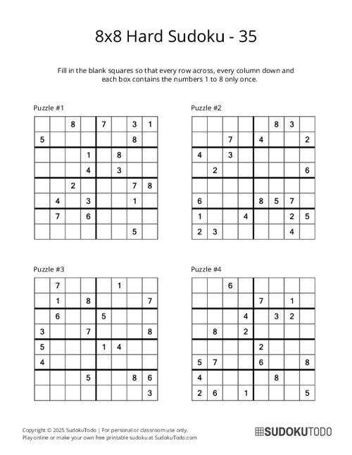 8x8 Sudoku - Hard - 35