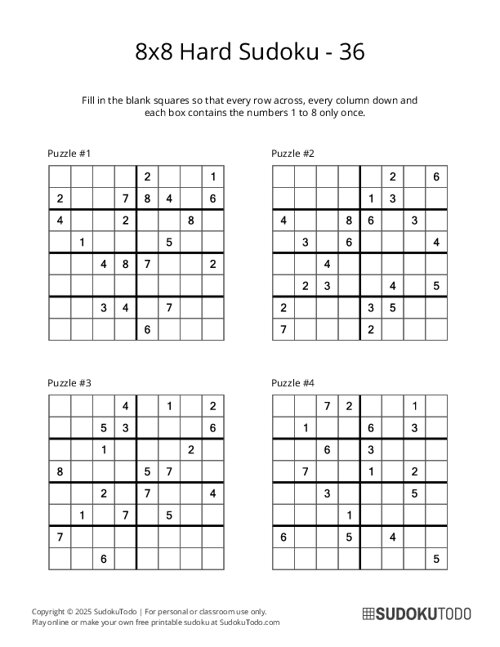 8x8 Sudoku - Hard - 36