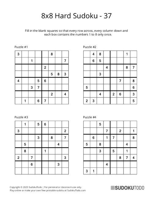 8x8 Sudoku - Hard - 37