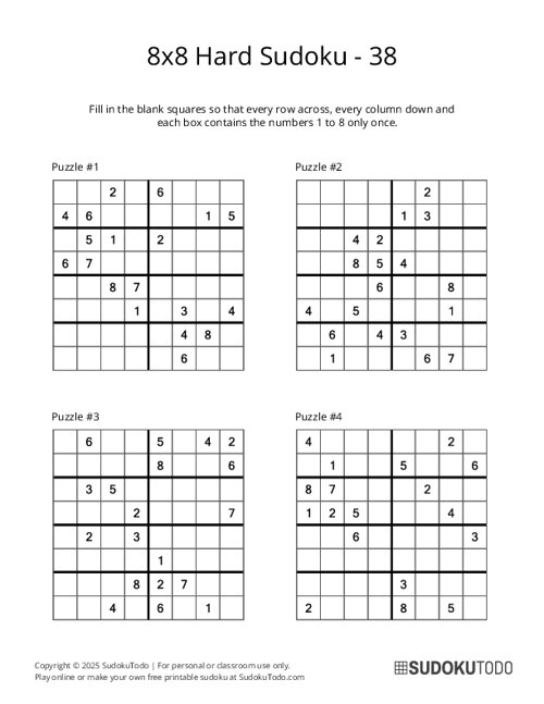 8x8 Sudoku - Hard - 38