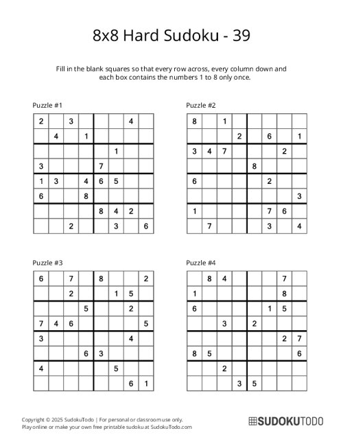 8x8 Sudoku - Hard - 39