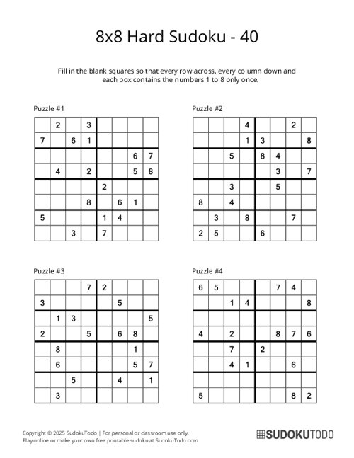 8x8 Sudoku - Hard - 40