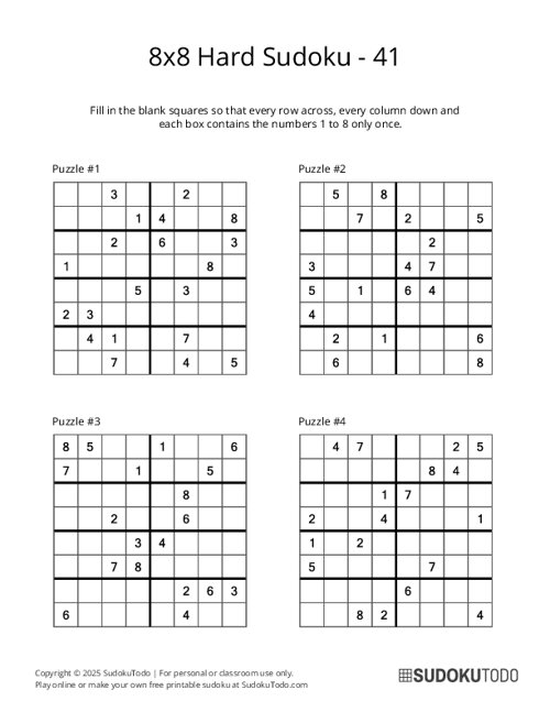 8x8 Sudoku - Hard - 41