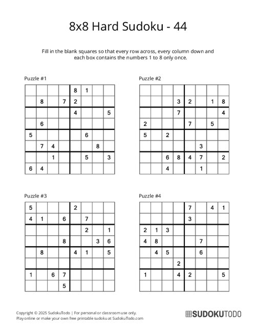 8x8 Sudoku - Hard - 44