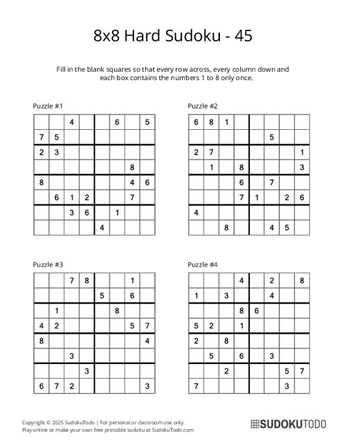 8x8 Sudoku - Hard - 45