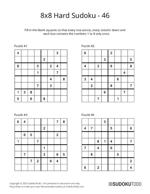 8x8 Sudoku - Hard - 46