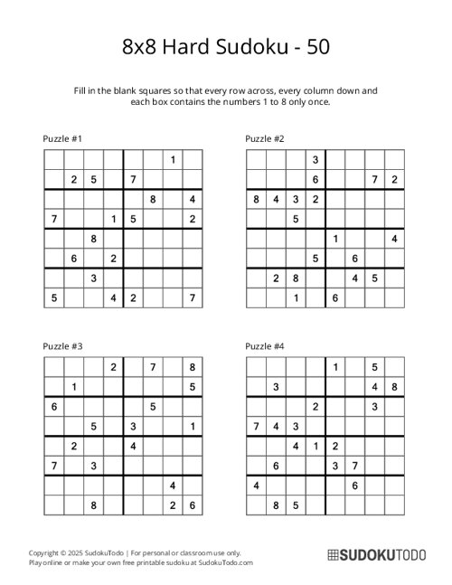 8x8 Sudoku - Hard - 50