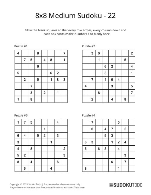 8x8 Sudoku - Medium - 22