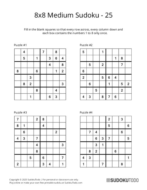 8x8 Sudoku - Medium - 25