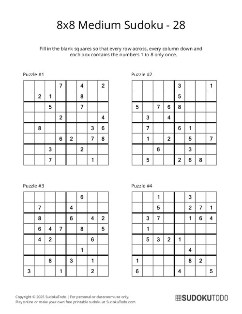 8x8 Sudoku - Medium - 28