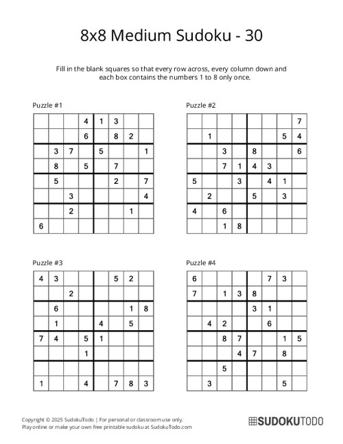 8x8 Sudoku - Medium - 30