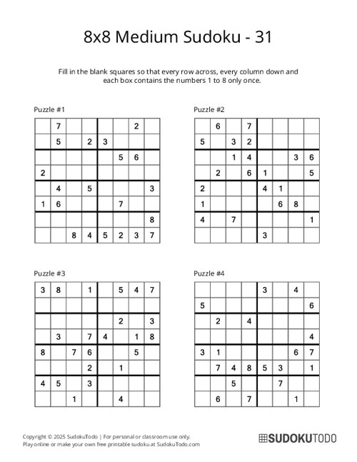 8x8 Sudoku - Medium - 31