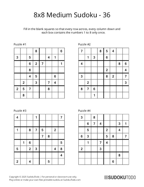 8x8 Sudoku - Medium - 36