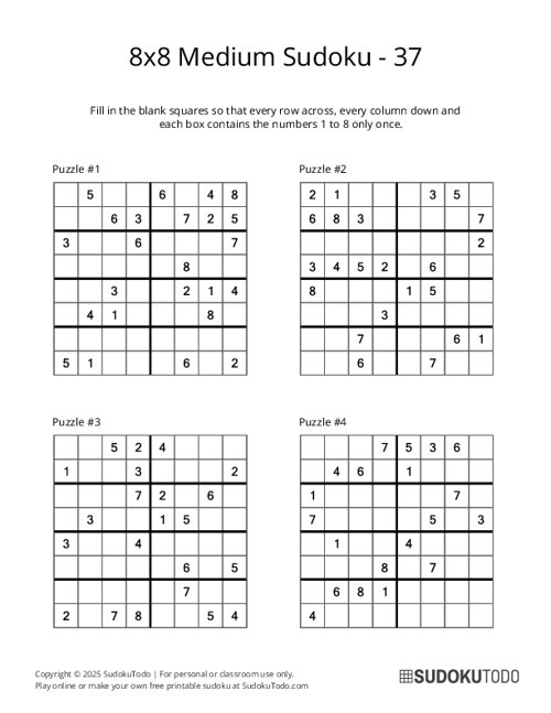 8x8 Sudoku - Medium - 37