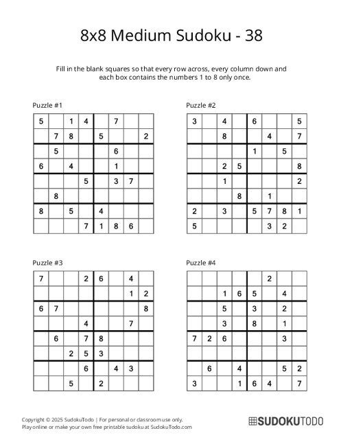 8x8 Sudoku - Medium - 38