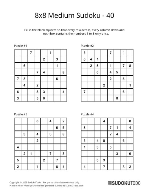 8x8 Sudoku - Medium - 40