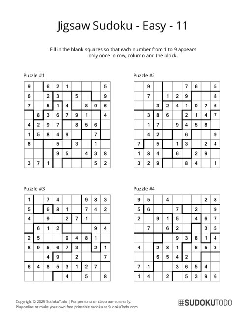 Jigsaw Sudoku - Easy - 11