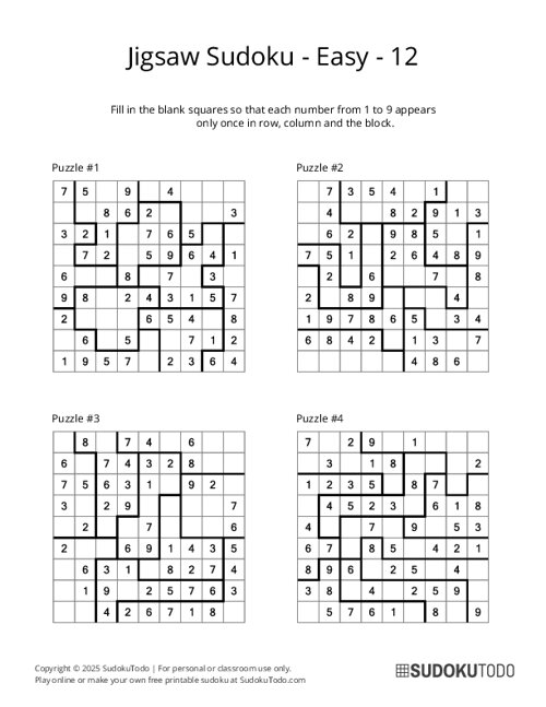 Jigsaw Sudoku - Easy - 12