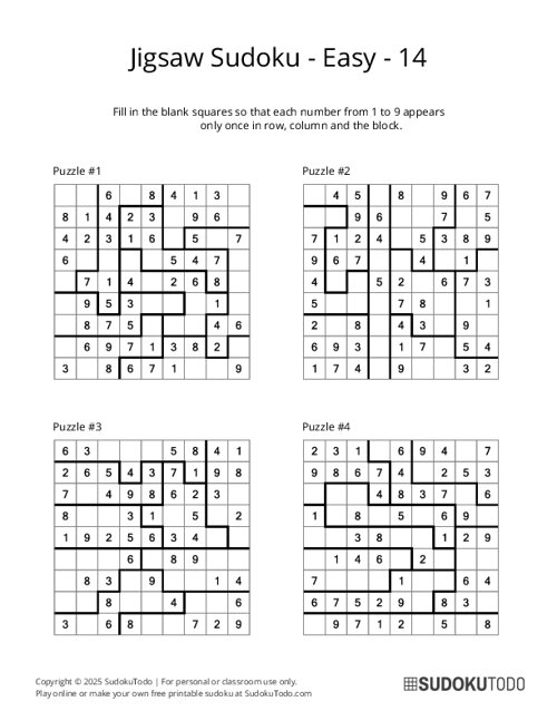 Jigsaw Sudoku - Easy - 14