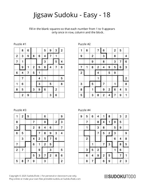 Jigsaw Sudoku - Easy - 18