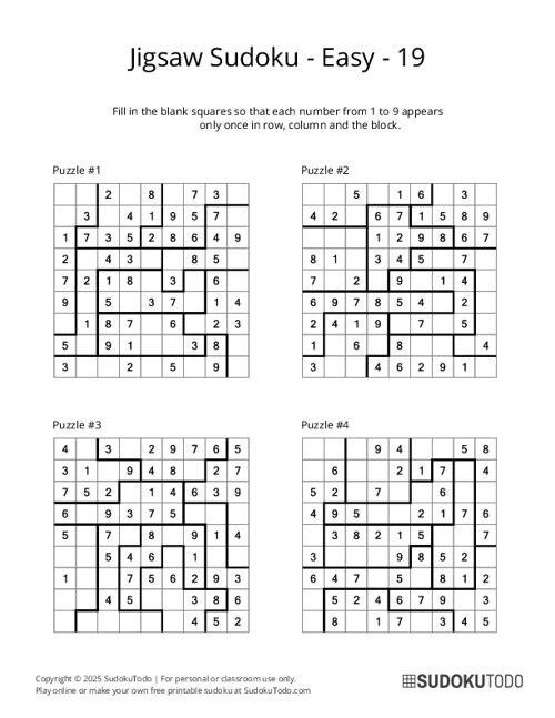 Jigsaw Sudoku - Easy - 19