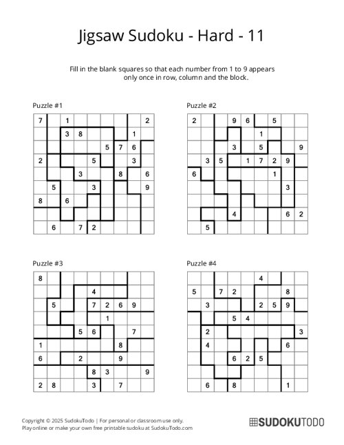 Jigsaw Sudoku - Hard - 11