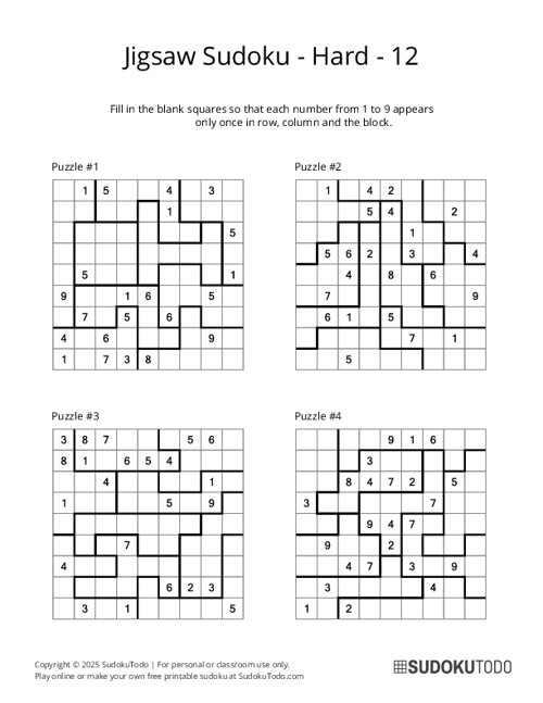 Jigsaw Sudoku - Hard - 12