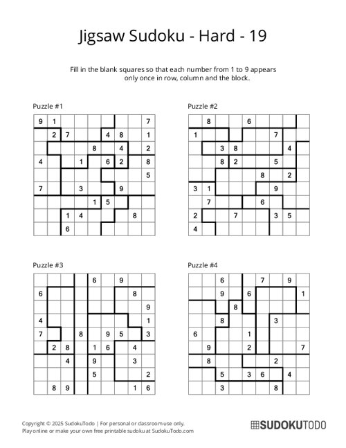 Jigsaw Sudoku - Hard - 19