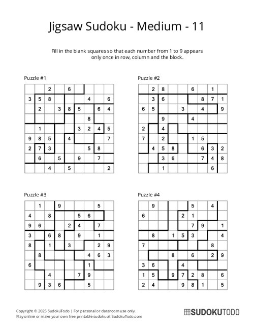 Jigsaw Sudoku - Medium - 11