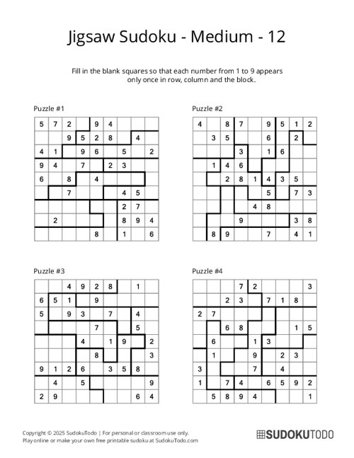 Jigsaw Sudoku - Medium - 12