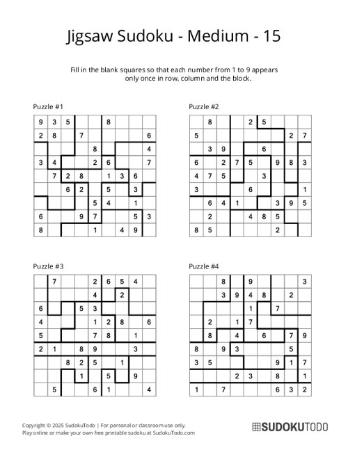 Jigsaw Sudoku - Medium - 15