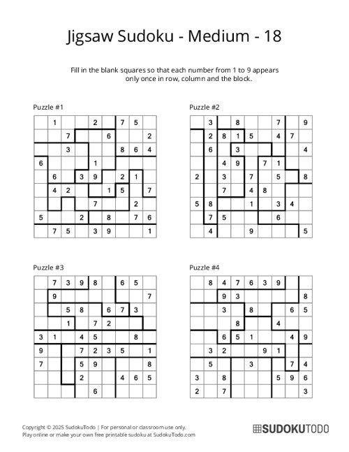 Jigsaw Sudoku - Medium - 18