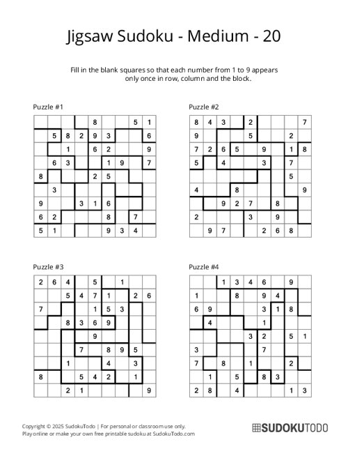 Jigsaw Sudoku - Medium - 20