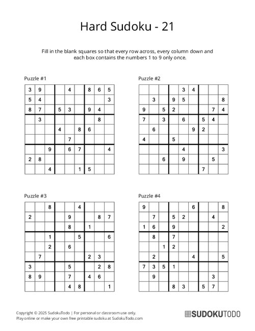 9x9 Sudoku - Hard - 21