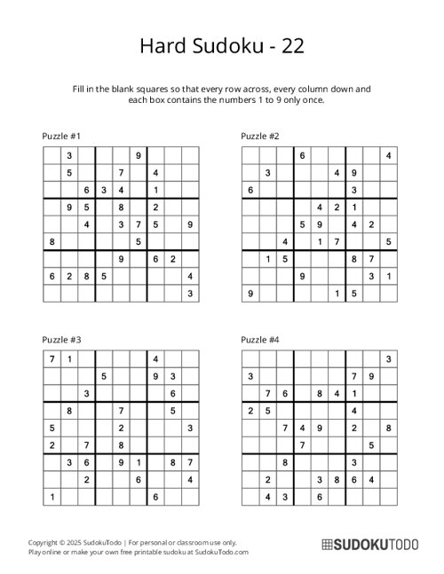 9x9 Sudoku - Hard - 22