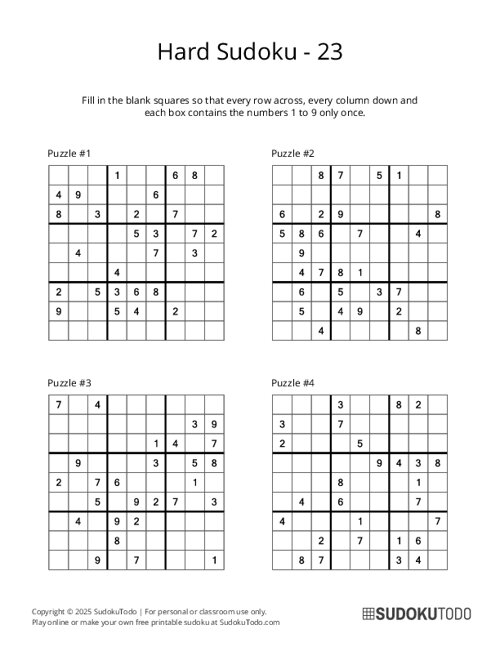 9x9 Sudoku - Hard - 23