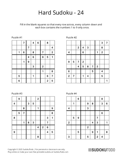 9x9 Sudoku - Hard - 24