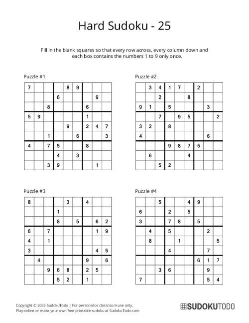 9x9 Sudoku - Hard - 25