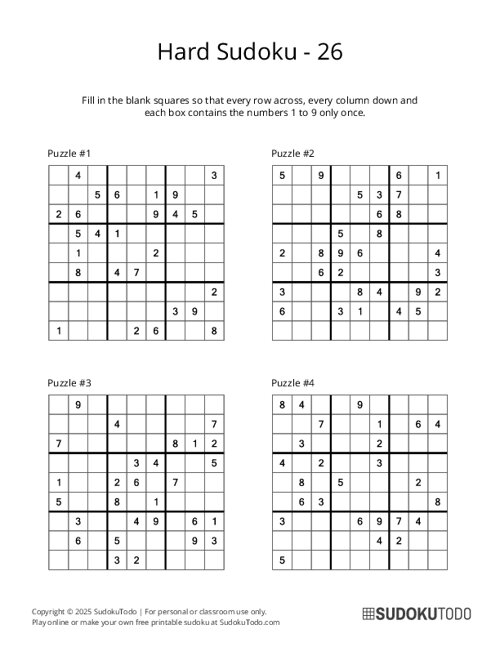 9x9 Sudoku - Hard - 26