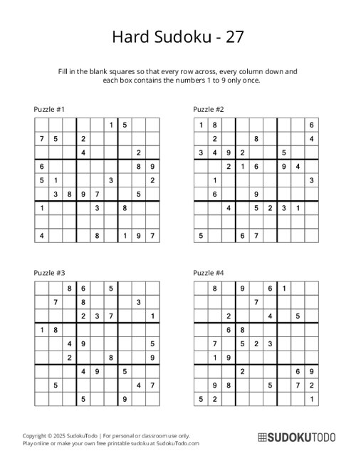 9x9 Sudoku - Hard - 27