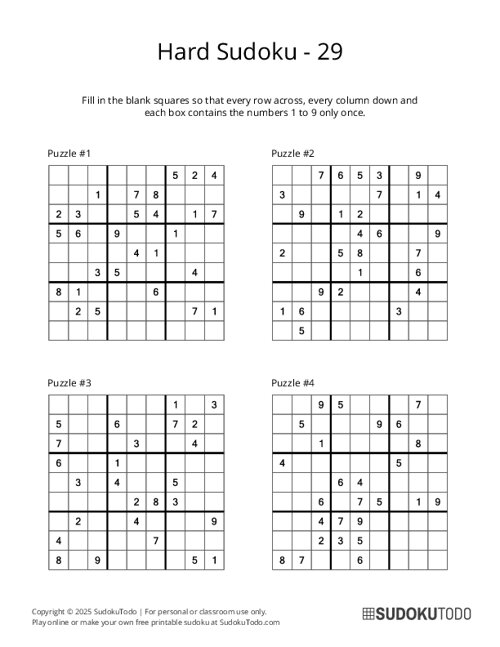 9x9 Sudoku - Hard - 29